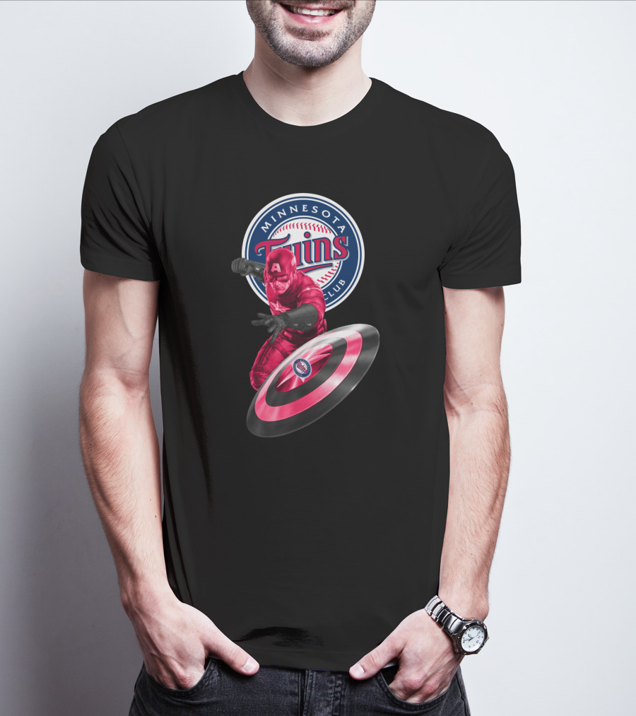 Minnesota Twins Baseball Club And Captain America Shield Fusion T-Shirt