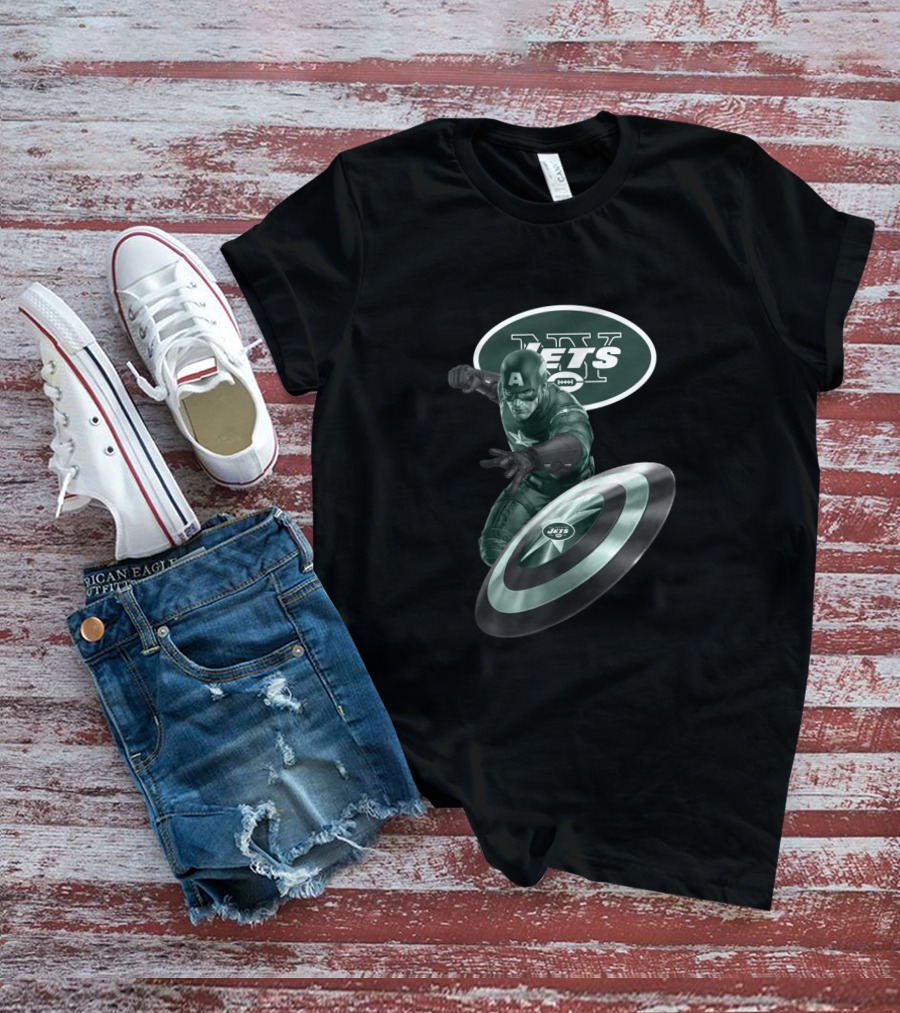 New York Jets Captain America Crossover With Logo And Shield T-Shirt