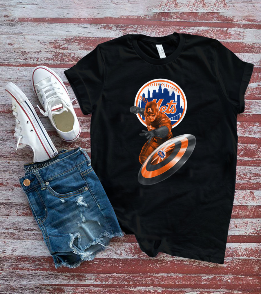 Captain America And New York Mets Crossover Emblem T-Shirt