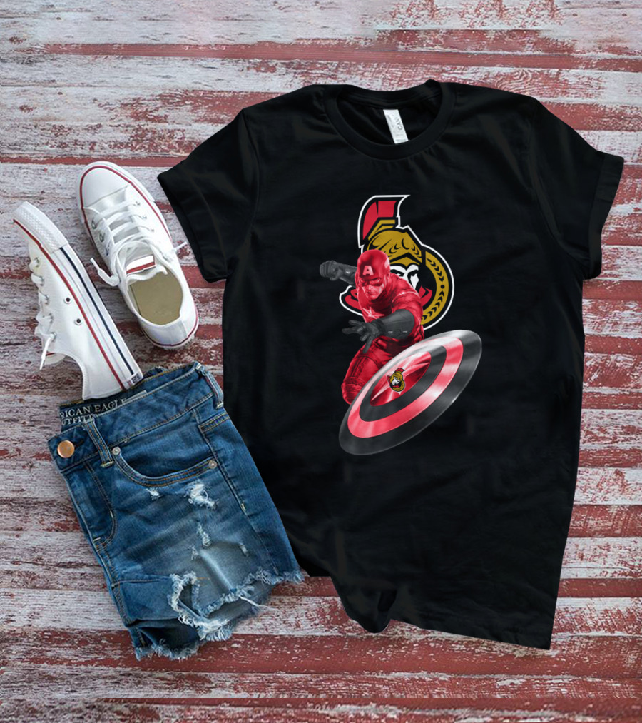Ottawa Senators Logo With Captain America Shield Crossover Fan T-Shirt