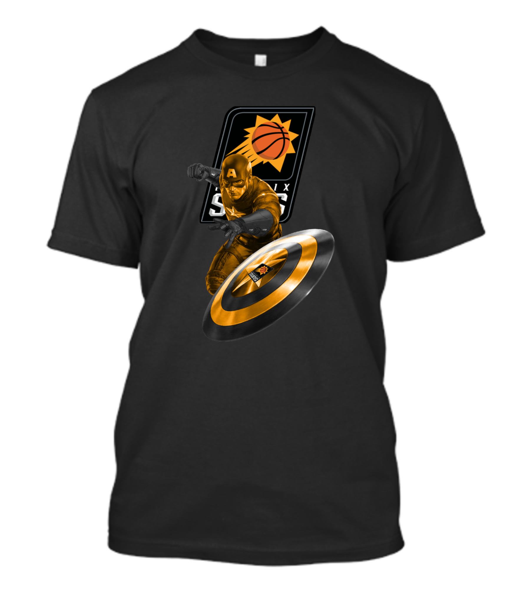 Phoenix Suns Basketball And Marvel Captain America Crossover Fans T-Shirt