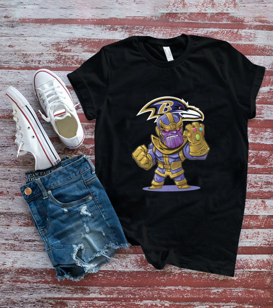 Baltimore Ravens Fans Crossover With Thanos Infinity Gauntlet T-Shirt