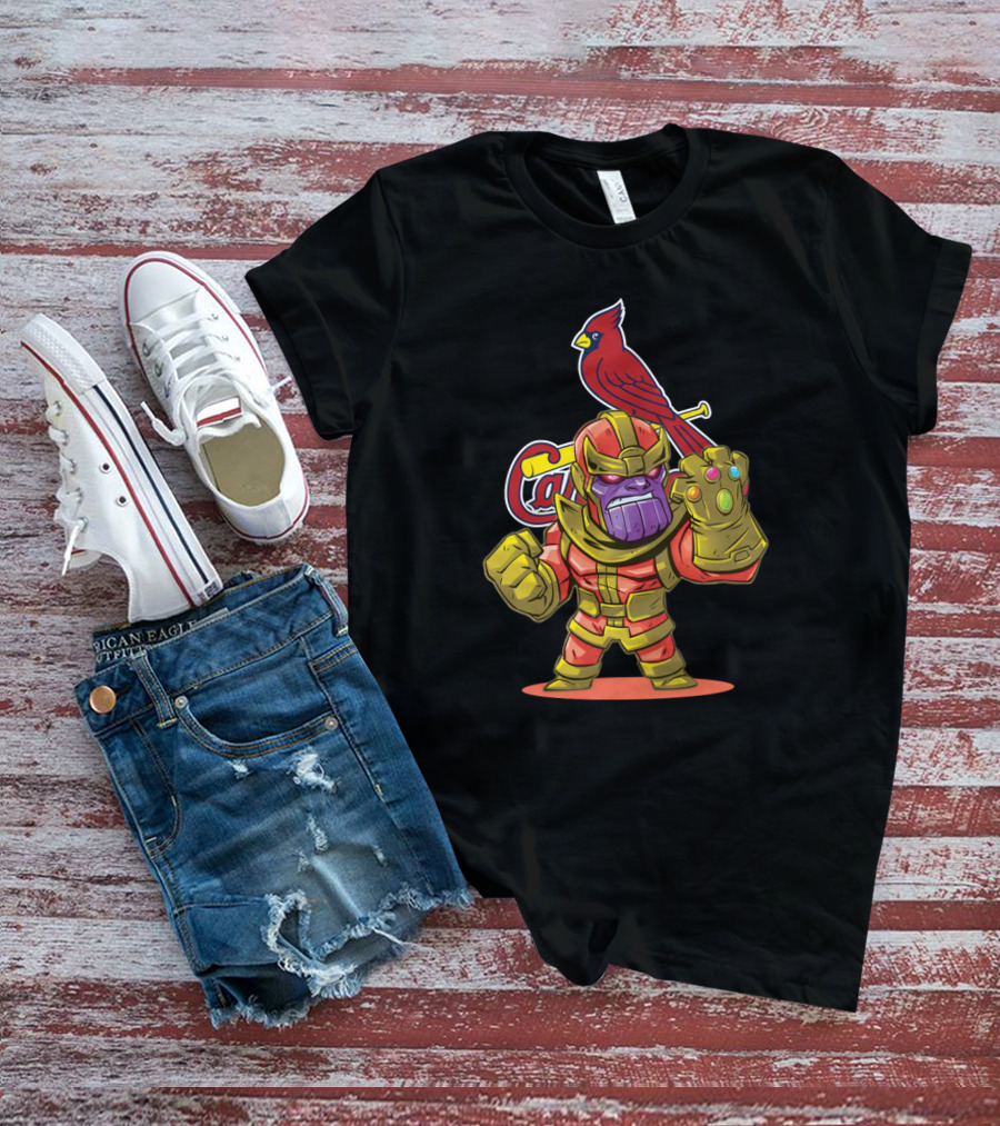 Thanos And St. Louis Cardinals Fans With Infinity Gauntlet And Redbird T-Shirt