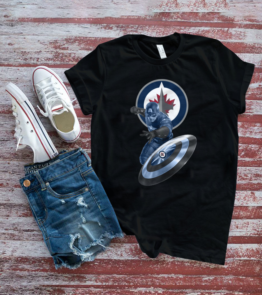 Winnipeg Jets And Captain America Crossover Logo With Iconic Shield T-Shirt