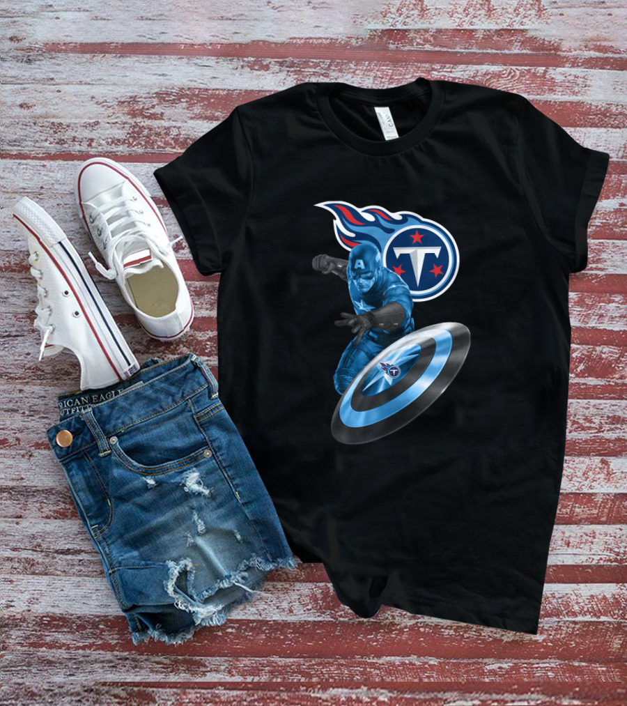 Tennessee Titans Captain America Crossover With Logo And Shield T-Shirt