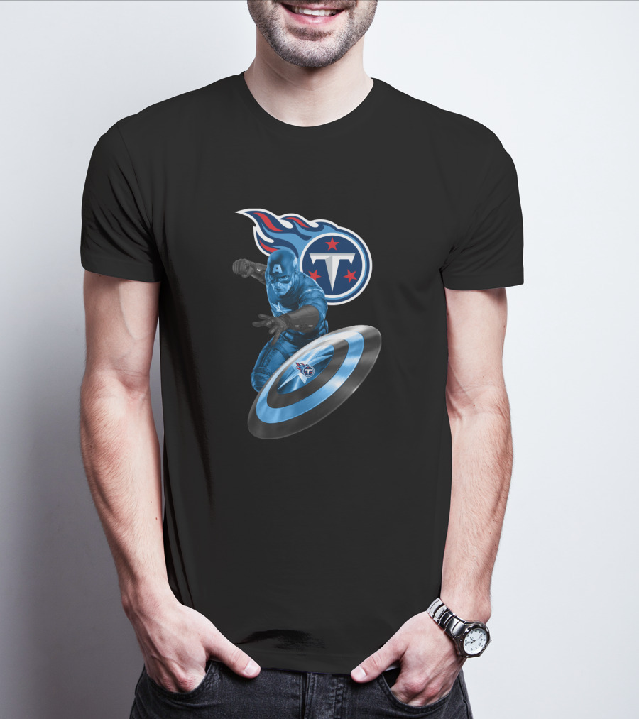 Tennessee Titans Captain America Crossover With Logo And Shield T-Shirt