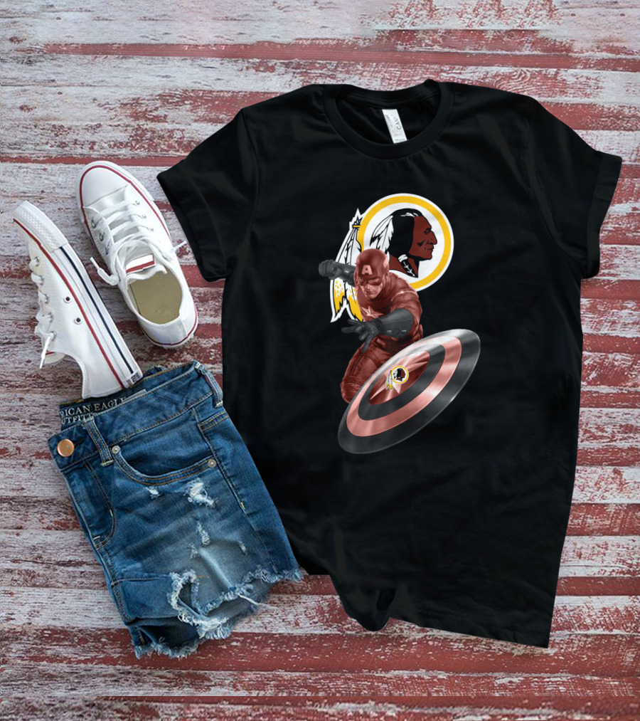 Washington Redskins Meets Captain America Crossover Tribute T-Shirt