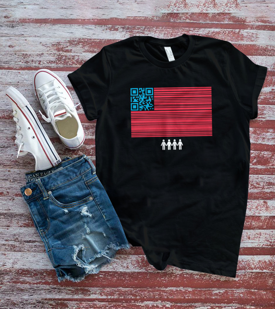 American Flag QR Code With Four Figures March T-Shirt