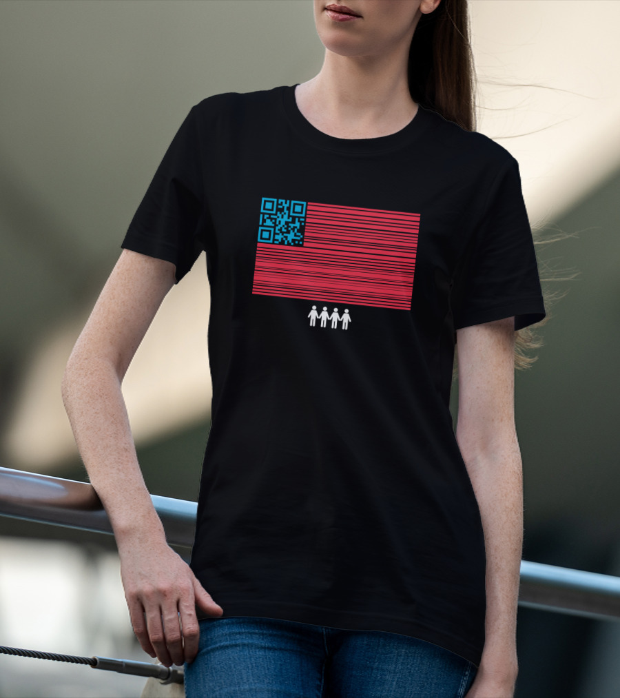 American Flag QR Code With Four Figures March T-Shirt