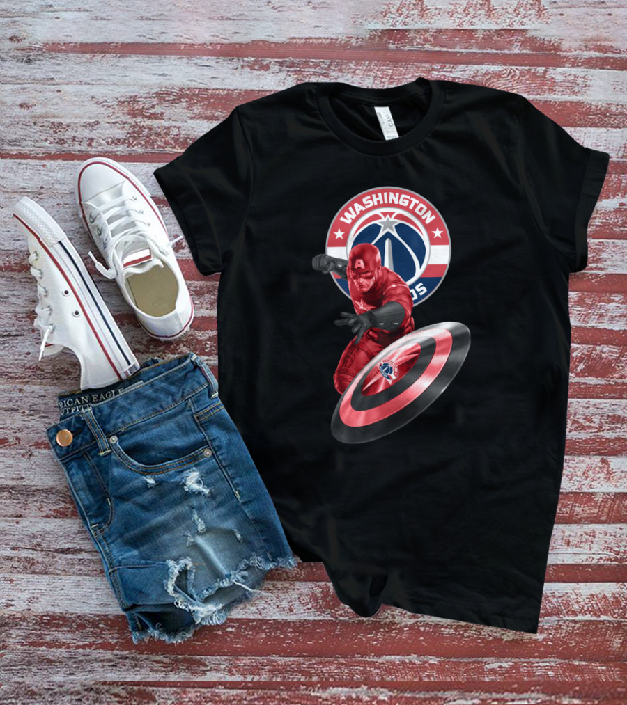 Washington Wizards Captain America Crossover Logo Shield T-Shirt
