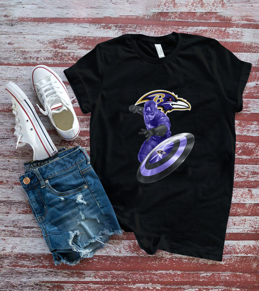 Baltimore Ravens Captain America Avengers Nfl Crossover With Shield T-Shirt
