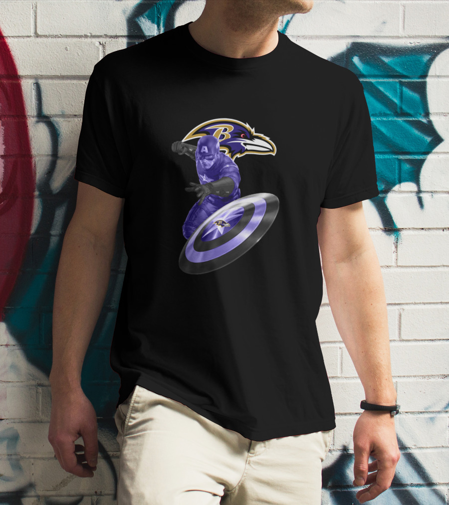 Baltimore Ravens Captain America Avengers Nfl Crossover With Shield T-Shirt