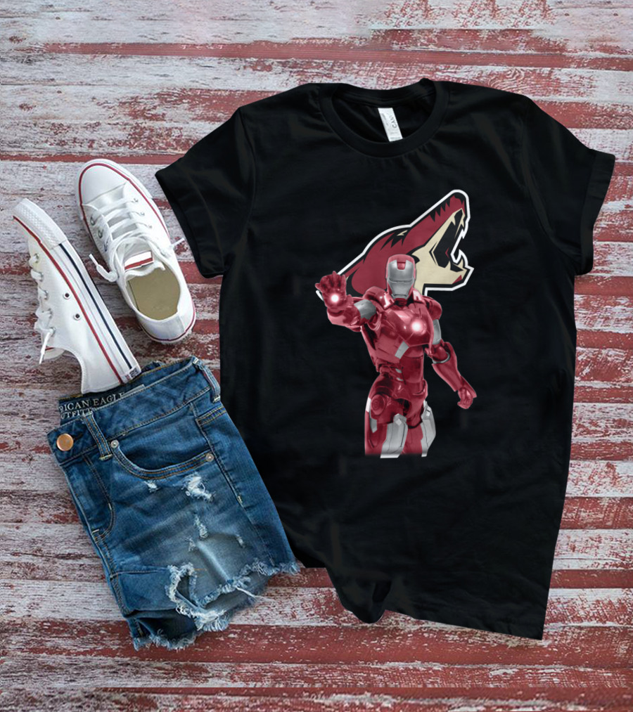 Iron Man And Arizona Coyotes Logo Crossover T-Shirt
