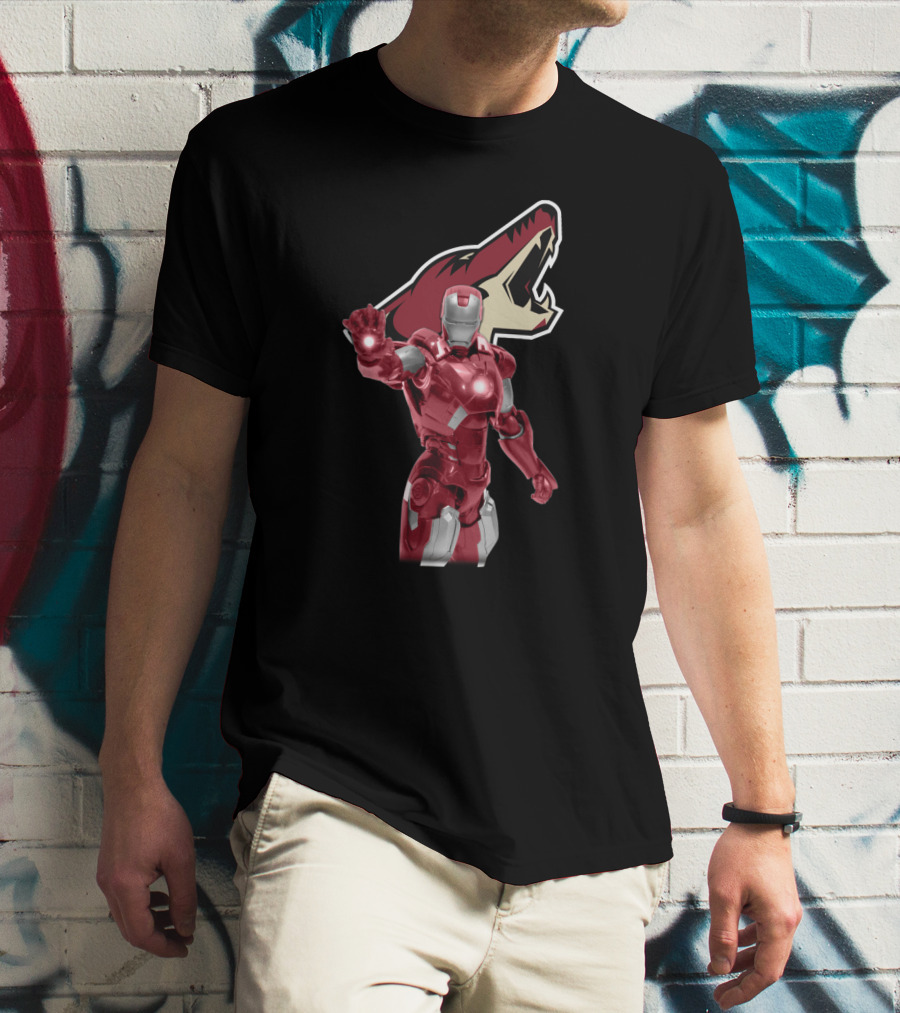 Iron Man And Arizona Coyotes Logo Crossover T-Shirt
