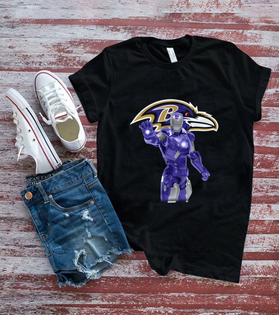 Iron Man Baltimore Ravens Fans Avengers Crossover Football Team Symbol T-Shirt