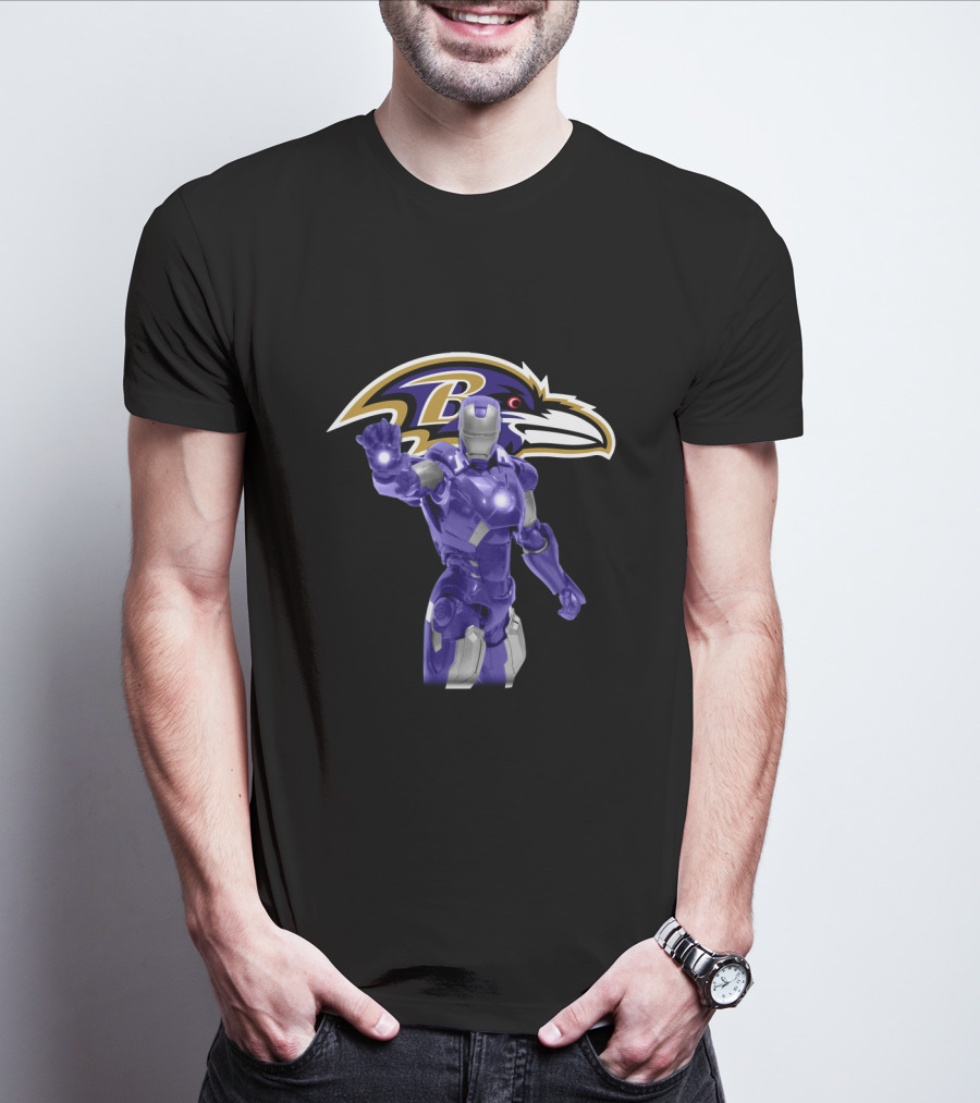 Iron Man Baltimore Ravens Fans Avengers Crossover Football Team Symbol T-Shirt
