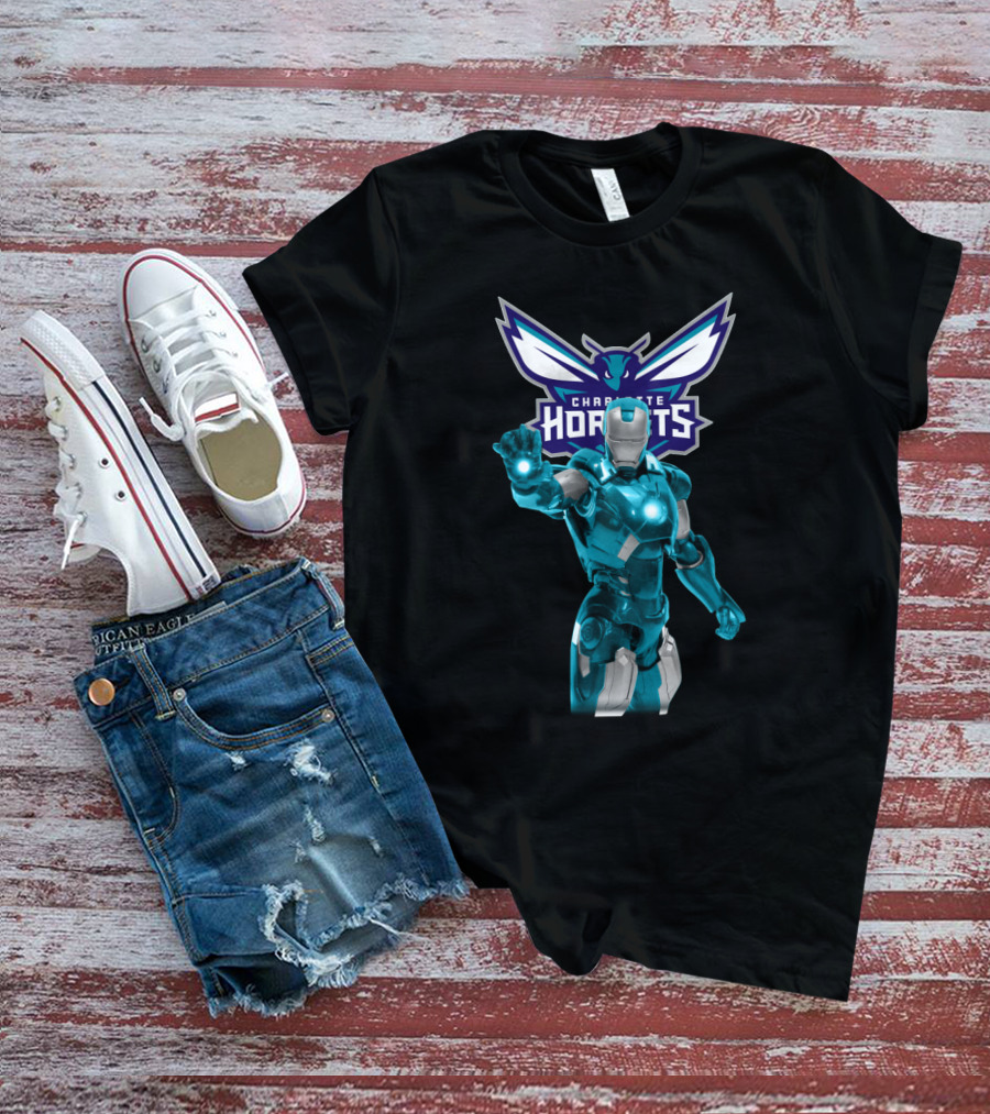 Iron Man Charlotte Hornets Marvel Superhero Collaboration Fan T-Shirt