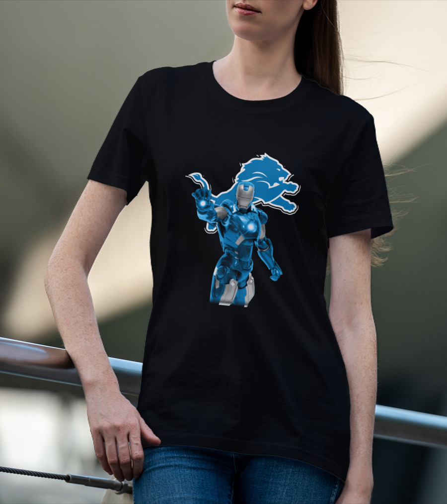 Iron Man Detroit Lions Fans Robot Warrior T-Shirt