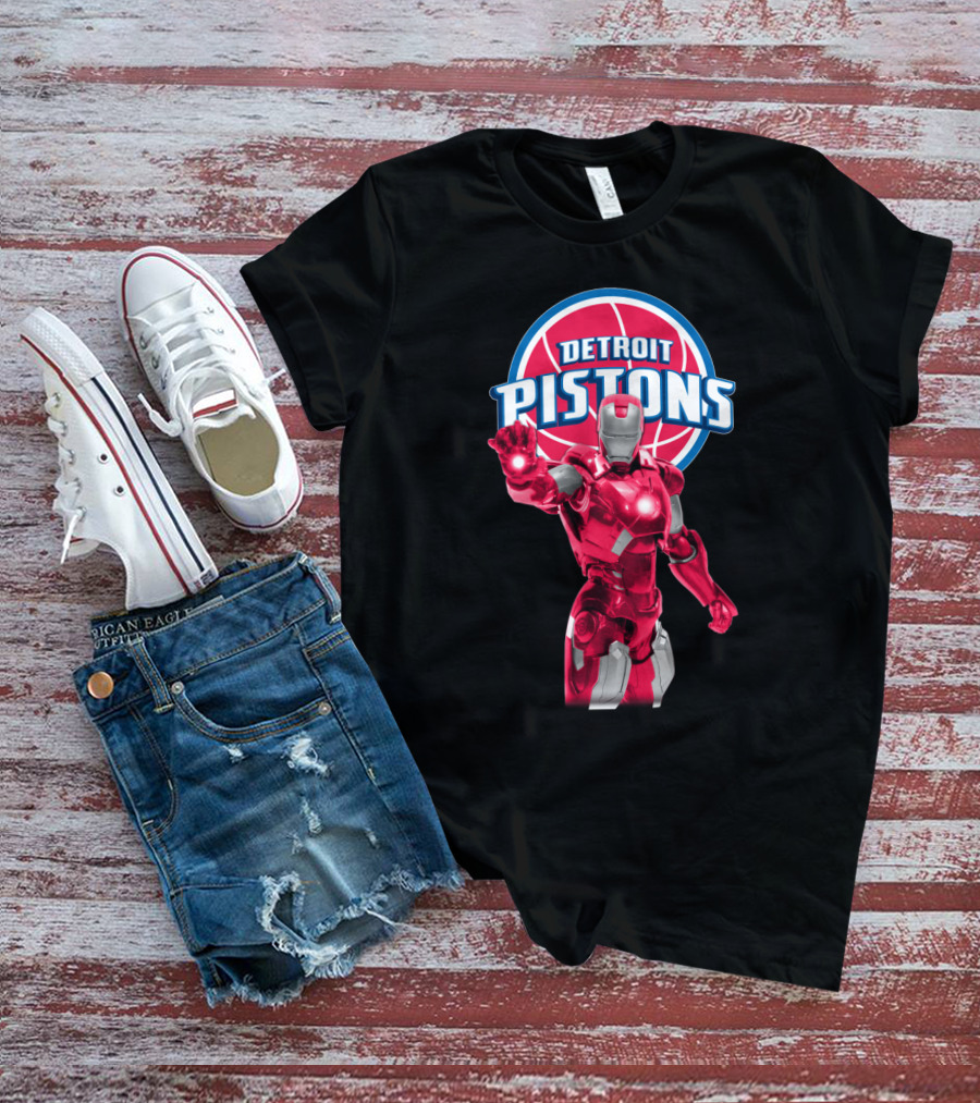Iron Man Detroit Pistons Fan Collaboration Iconic Nba Superhero T-Shirt