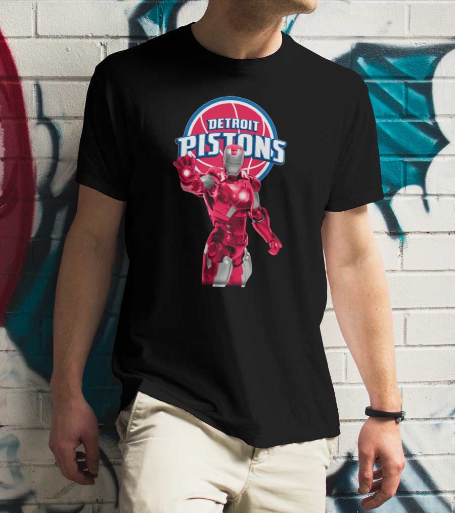 Iron Man Detroit Pistons Fan Collaboration Iconic Nba Superhero T-Shirt