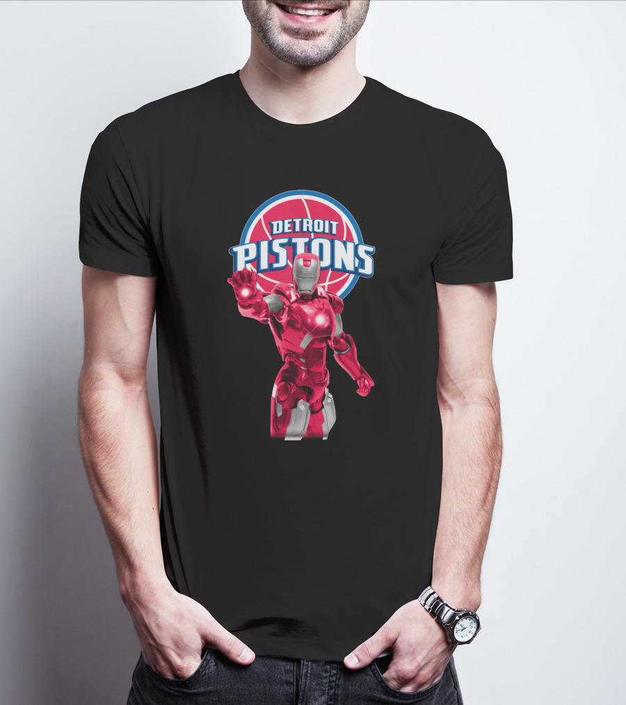 Iron Man Detroit Pistons Fan Collaboration Iconic Nba Superhero T-Shirt