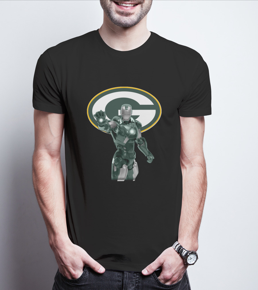 Iron Man Green Bay Packers Marvel Superhero Fan Crossover T-Shirt
