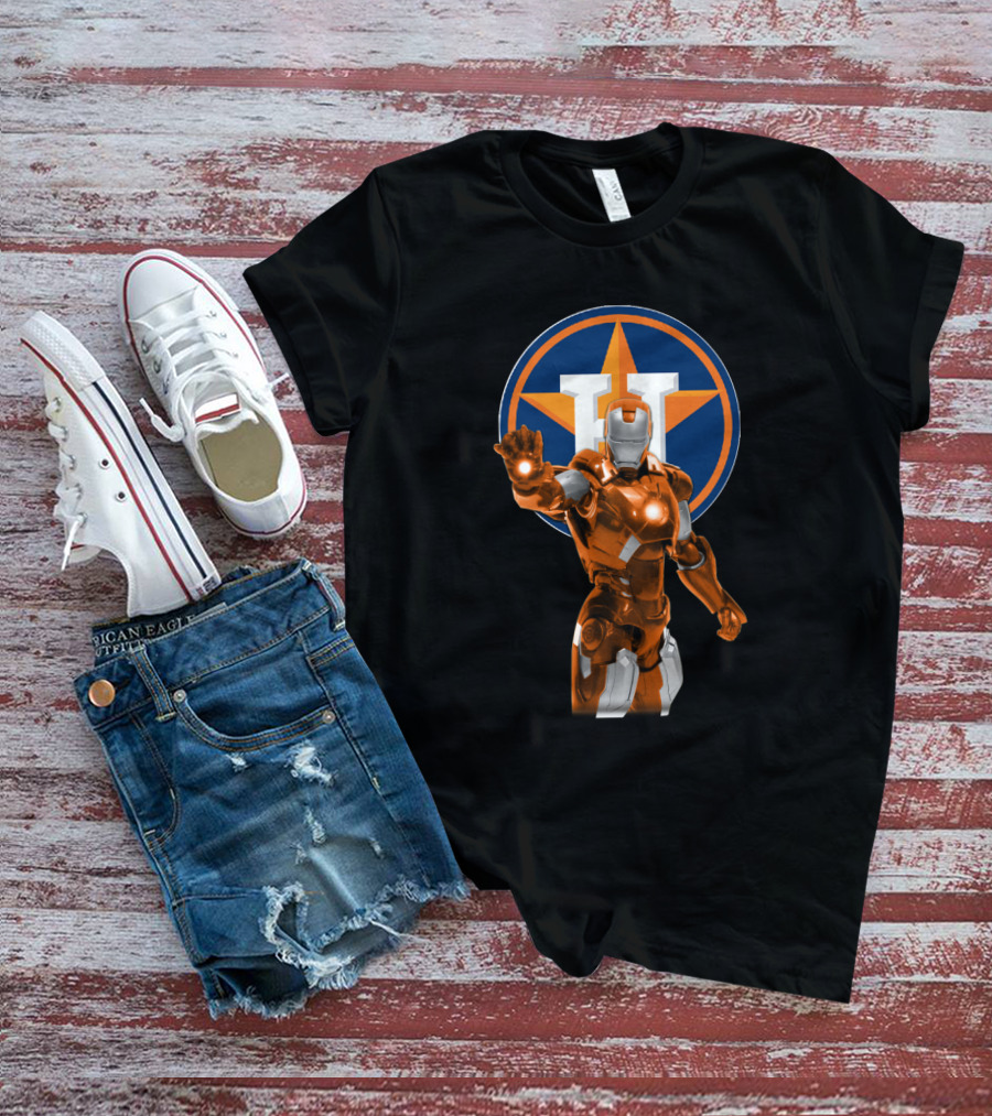 Houston Astros Iron Man Crossover With Team Logo Background T-Shirt