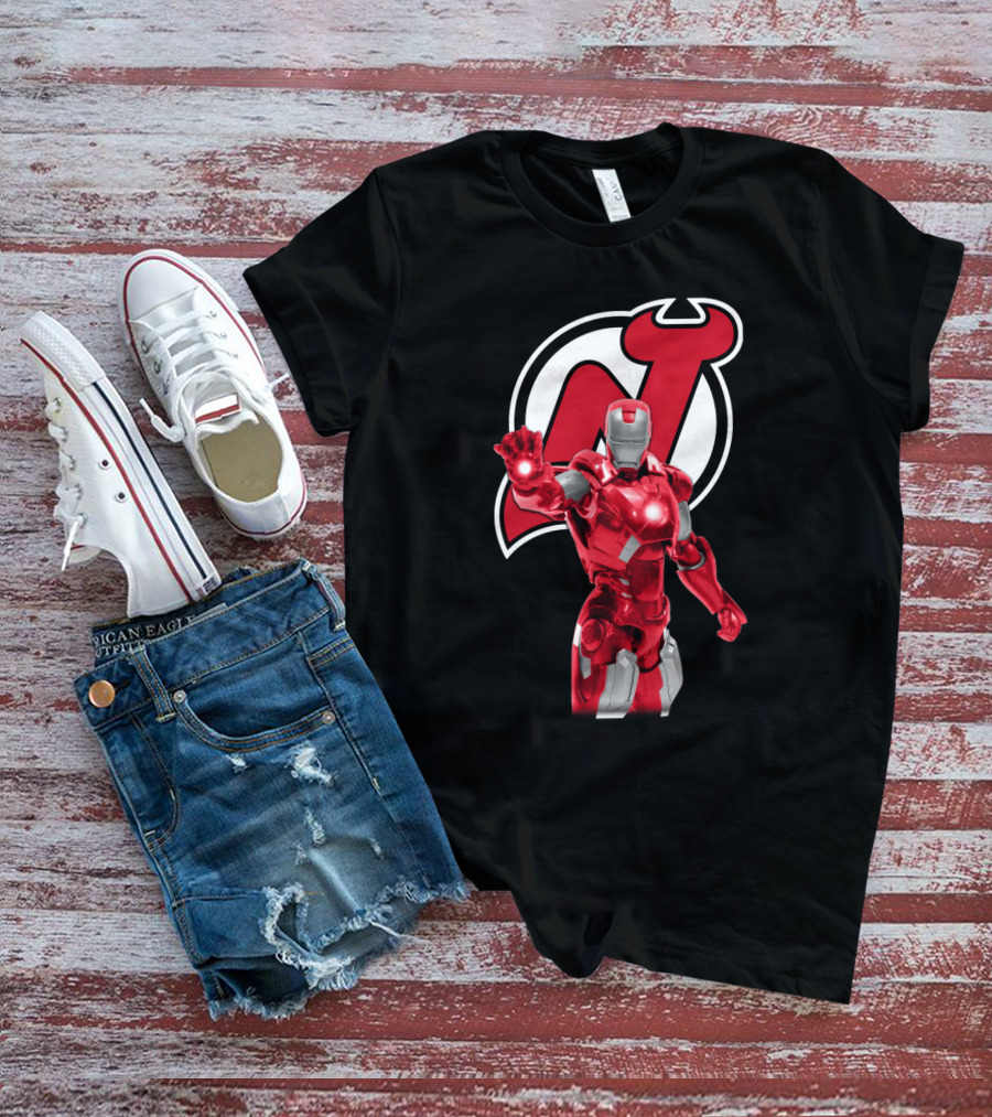 New Jersey Devils Iron Man Crossover With Iconic Armor And Team T-Shirt