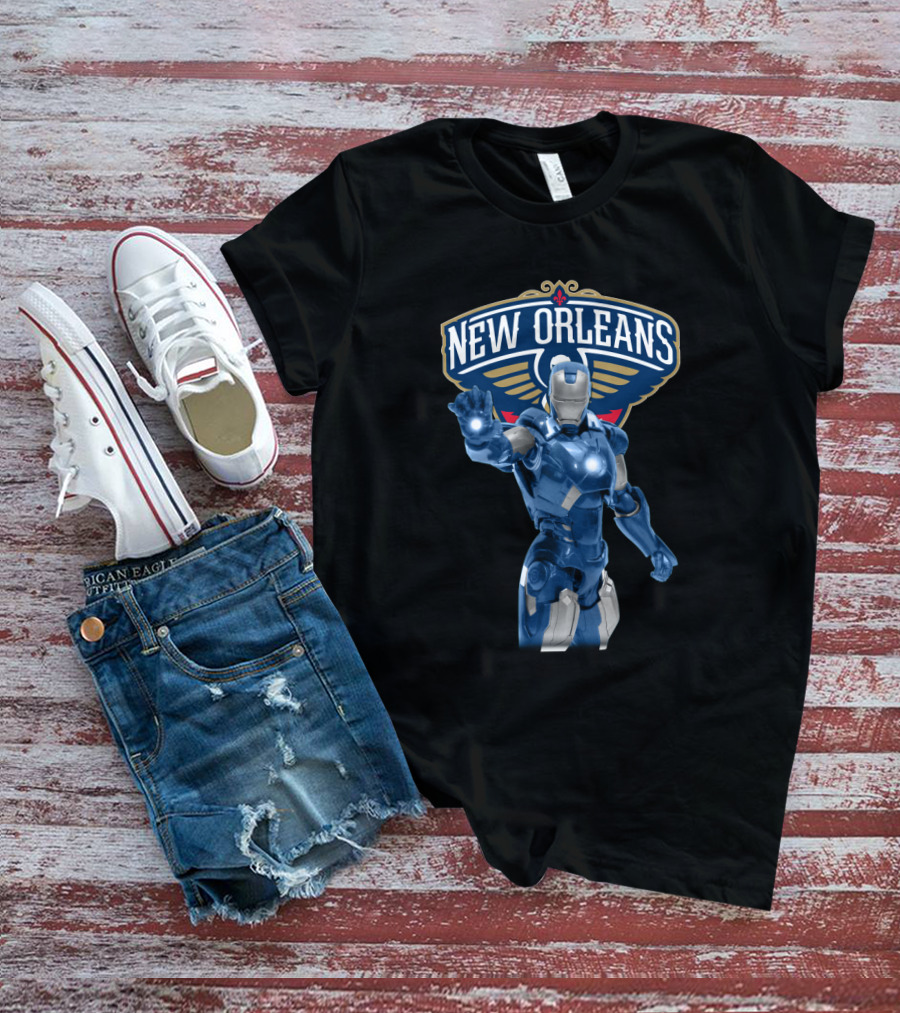 Iron Man New Orleans Pelicans Fans Marvel Sports Crossover T-Shirt