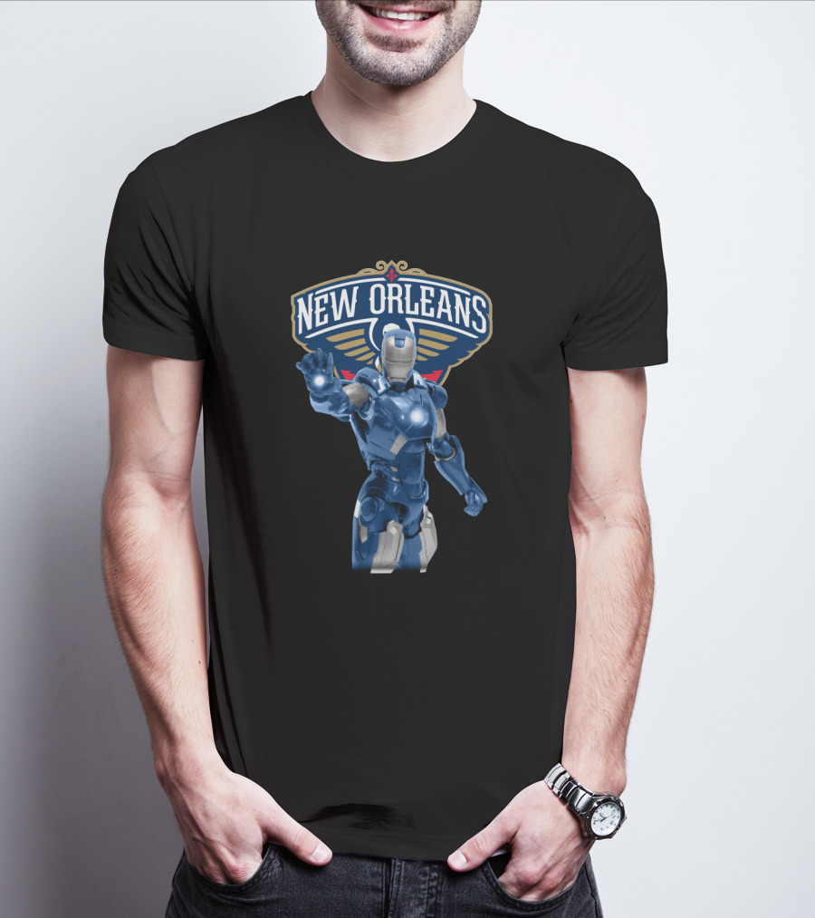 Iron Man New Orleans Pelicans Fans Marvel Sports Crossover T-Shirt