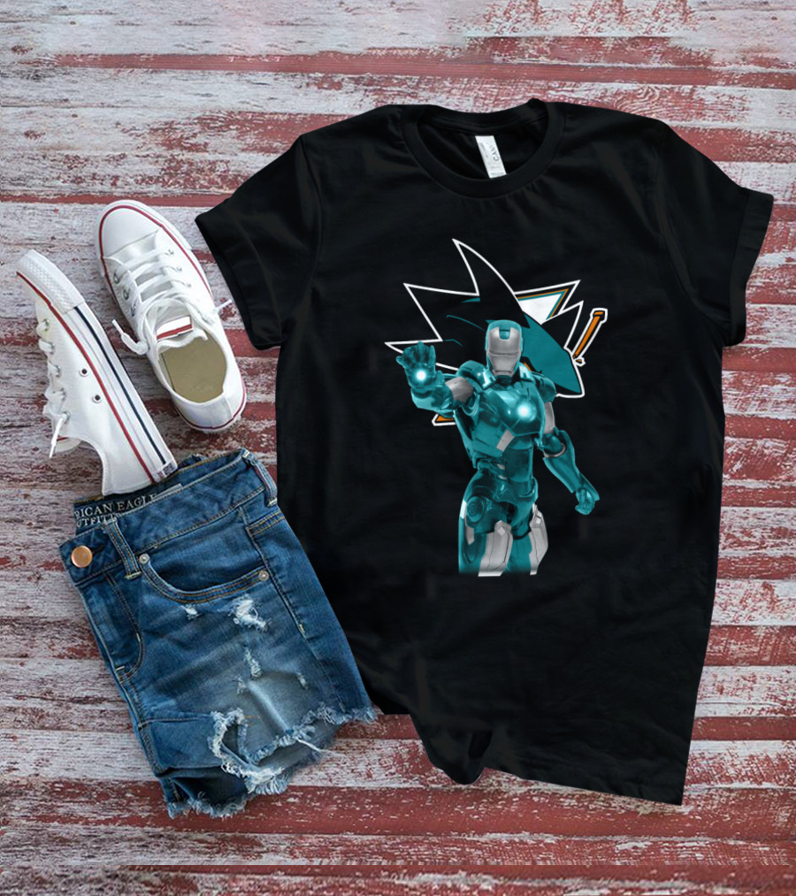 Iron Man San Jose Sharks Crossover With Iconic Teal And Black Visuals T-Shirt