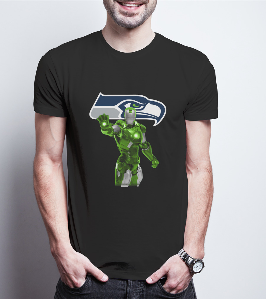 Iron Man Green Suit Seattle Seahawks Fans Marvel Crossover T-Shirt