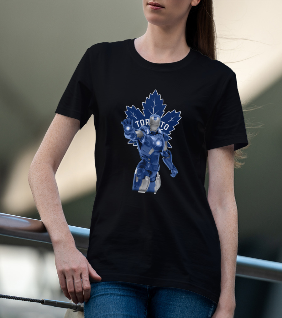 Iron Man Blue Armor Toronto Maple Leafs NHL Collaboration T-Shirt