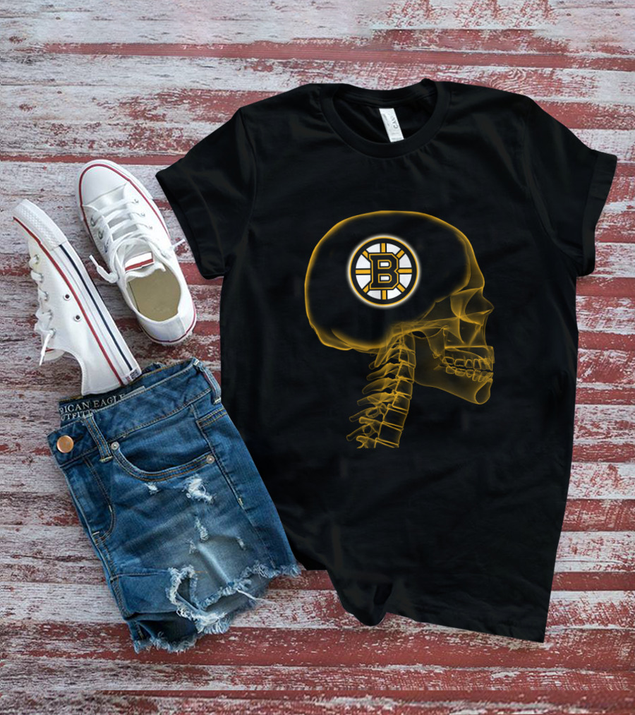 Boston Bruins Skull Logo Halloween Fans Brain Mri T-Shirt