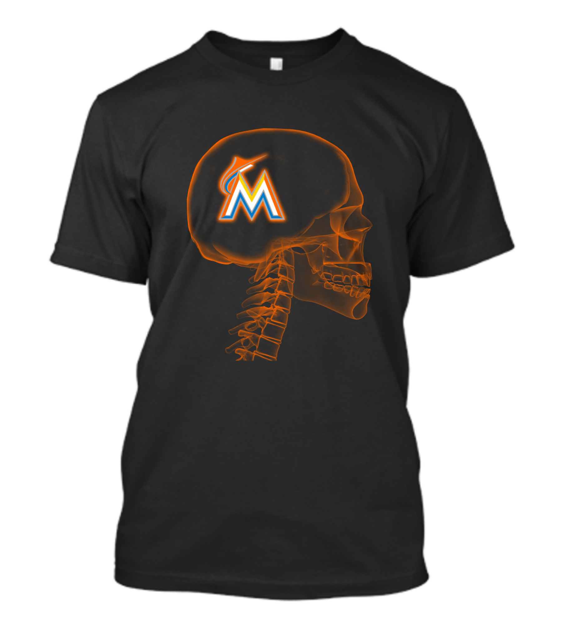 Miami Marlins Brain Skeleton Halloween Fan T-Shirt