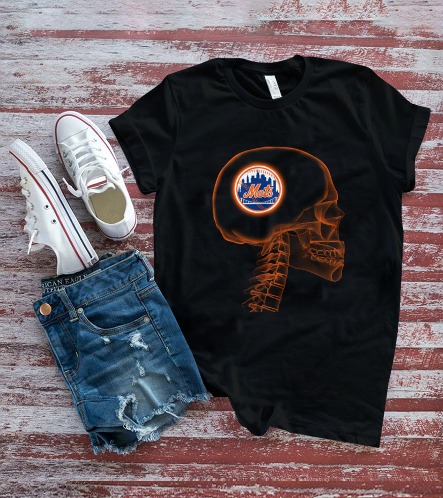 New York Mets Halloween Skull Brain Logo For Fans T-Shirt