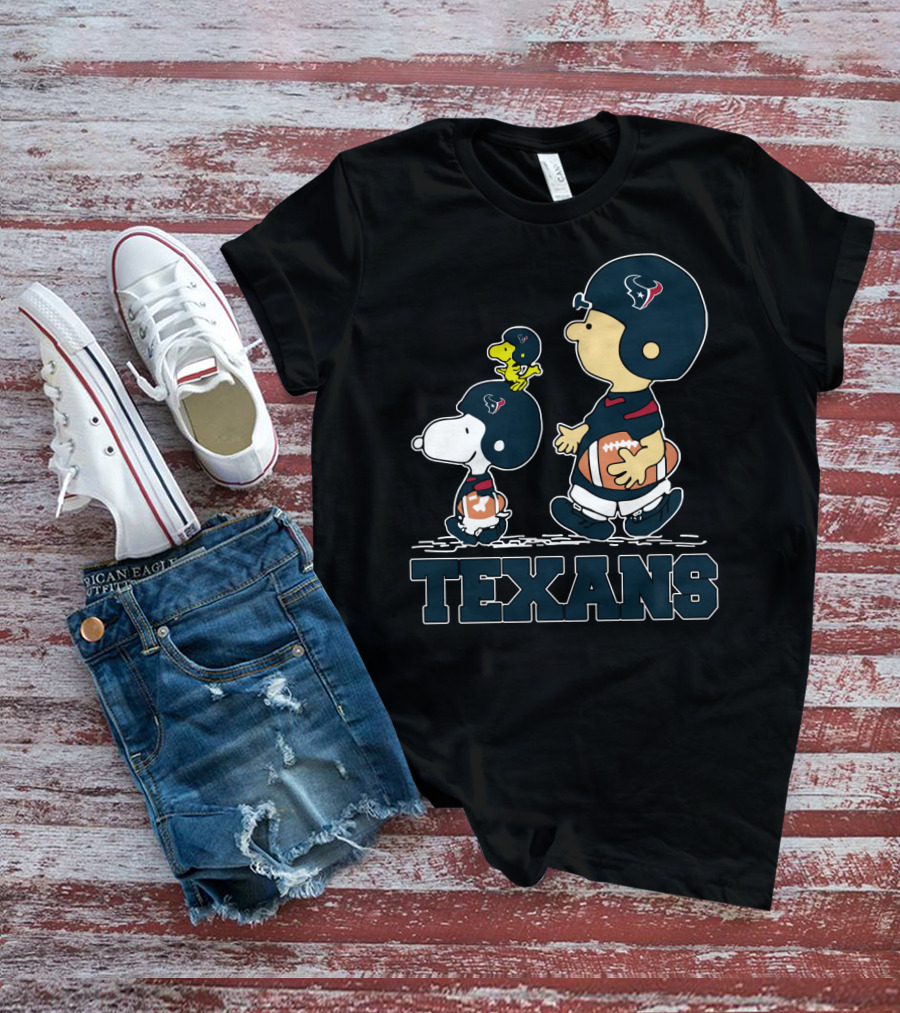 Snoopy Woodstock And Friends With Houston Texans Football Fans T-Shirt