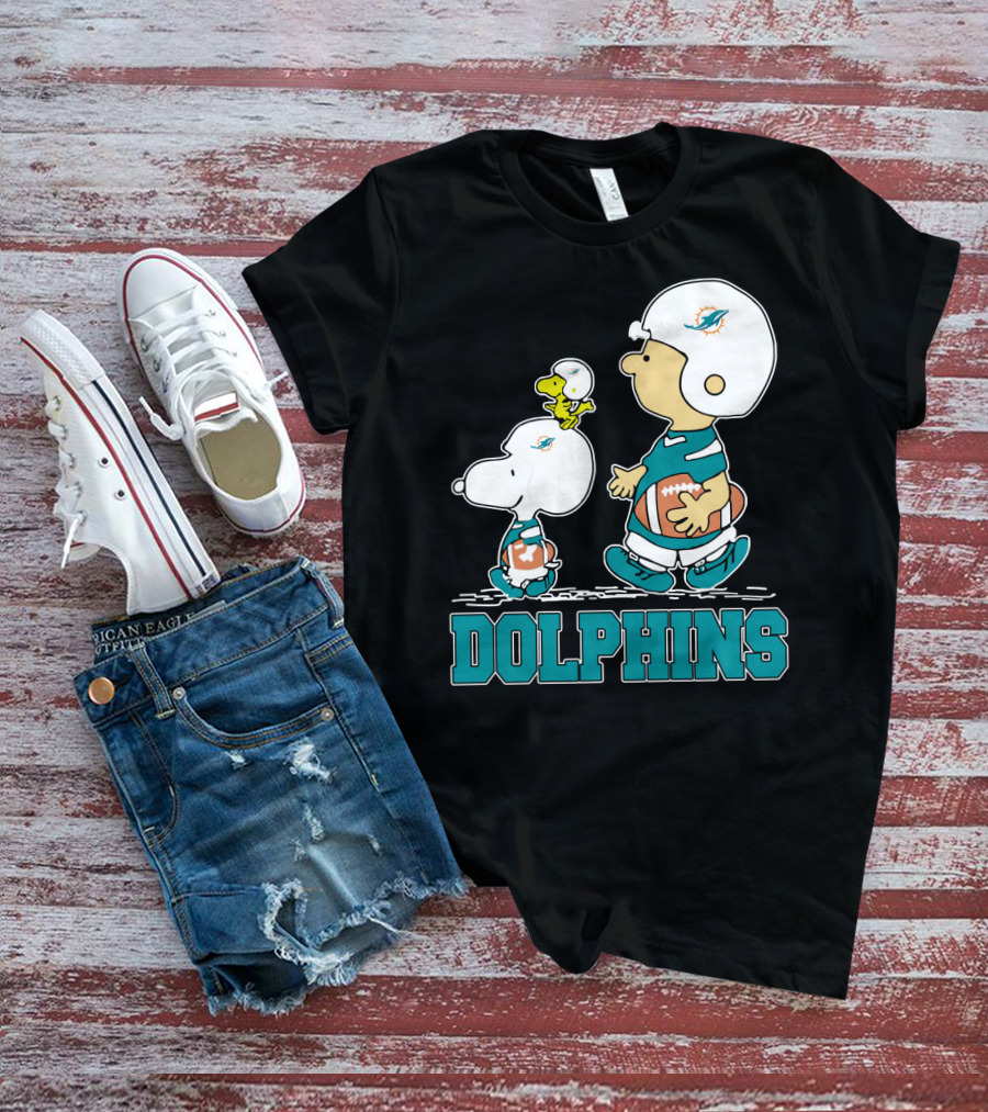Snoopy Woodstock Miami Dolphins Football Fans Cartoon Helmets T-Shirt