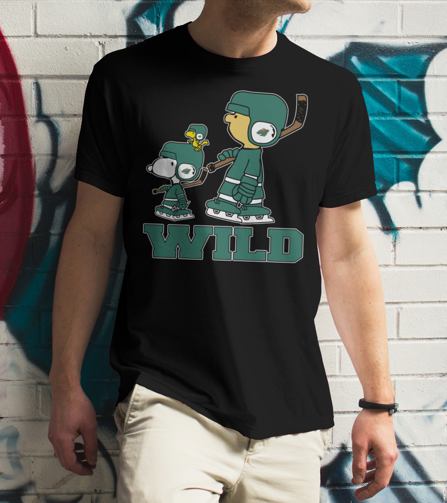 Snoopy And Woodstock With Minnesota Wild Hockey Gear T-Shirt
