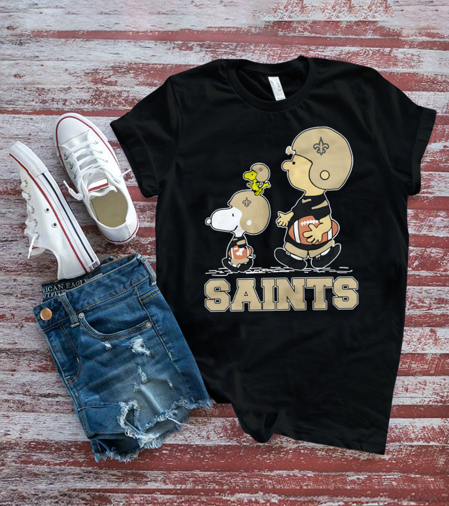 Snoopy Woodstock And Peanuts Characters As New Orleans Saints Fans T-Shirt