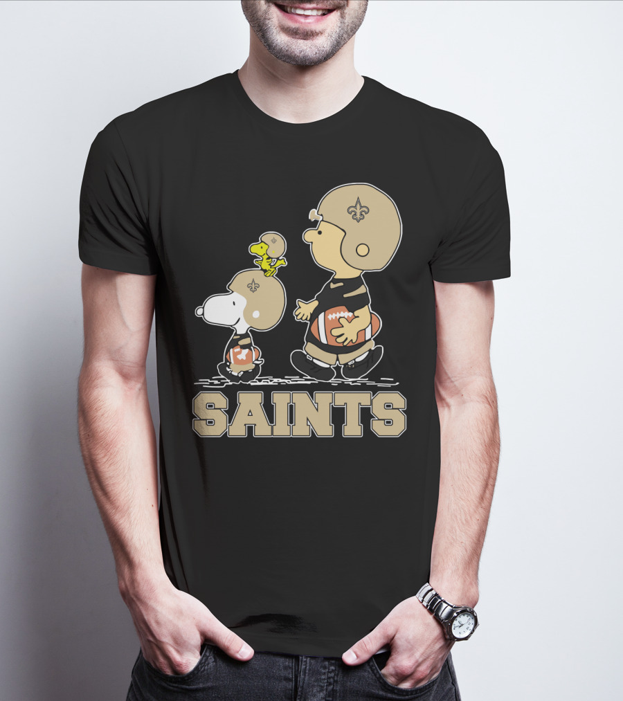 Snoopy Woodstock And Peanuts Characters As New Orleans Saints Fans T-Shirt