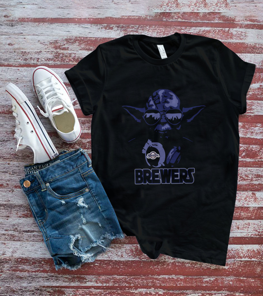 Yoda With Milwaukee Brewers Logo And Large Brewers Text T-Shirt