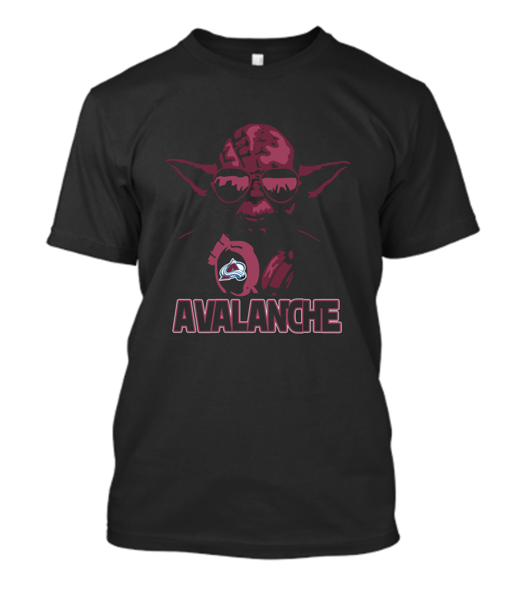 Yoda Face With Colorado Avalanche Logo Merged Into Sunglasses And Team Name T-Shirt