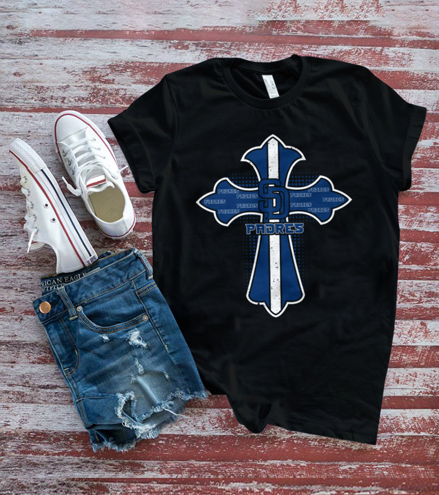 San Diego Padres Cross Logo With Padres Text For Jesus Devotion T-Shirt