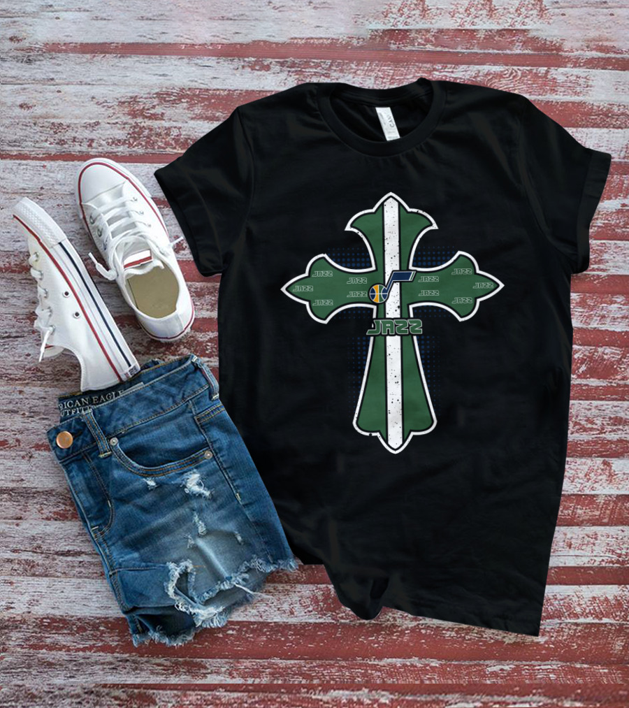 Jazz Fans Cross Design With Utah Team T-Shirt
