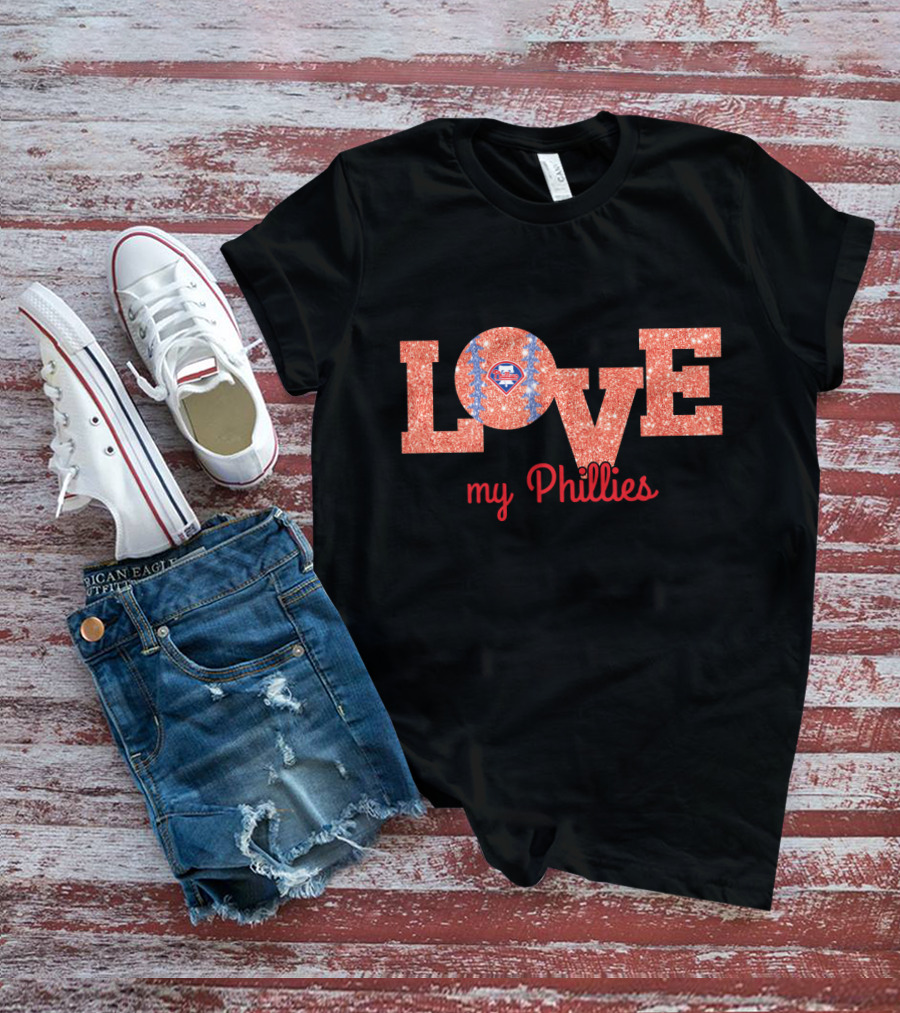 Love My Phillies Glitter Baseball Heart Design For Philadelphia Fans T-Shirt