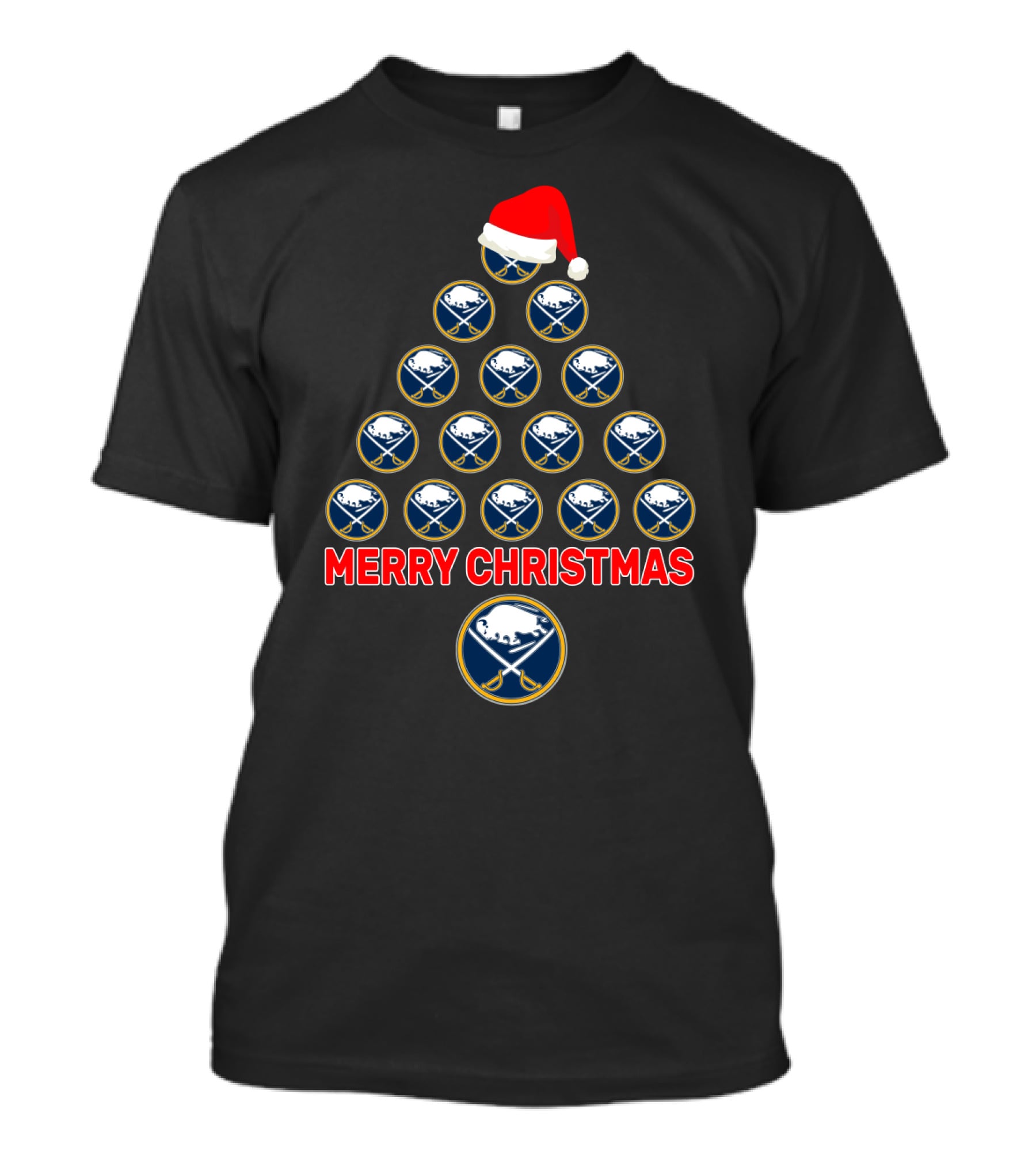 Merry Christmas Buffalo Sabres Santa Hat Tree T-Shirt