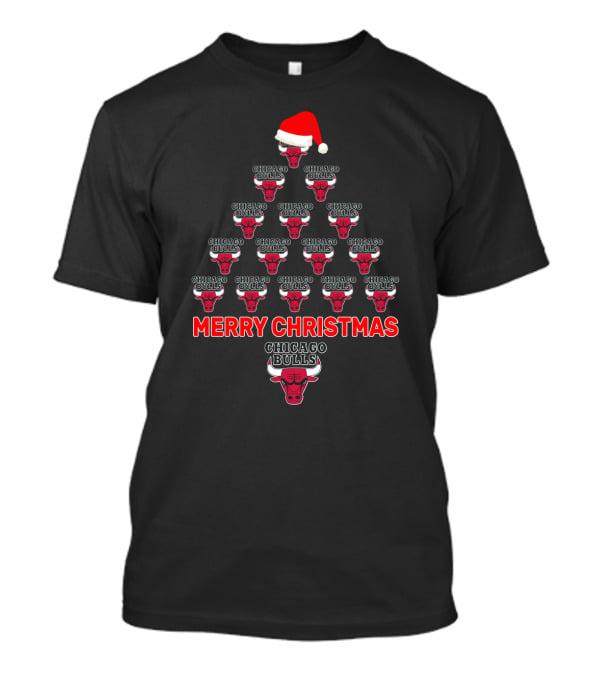 Merry Christmas Chicago Bulls Santa Hat Tree Fan Celebration T-Shirt
