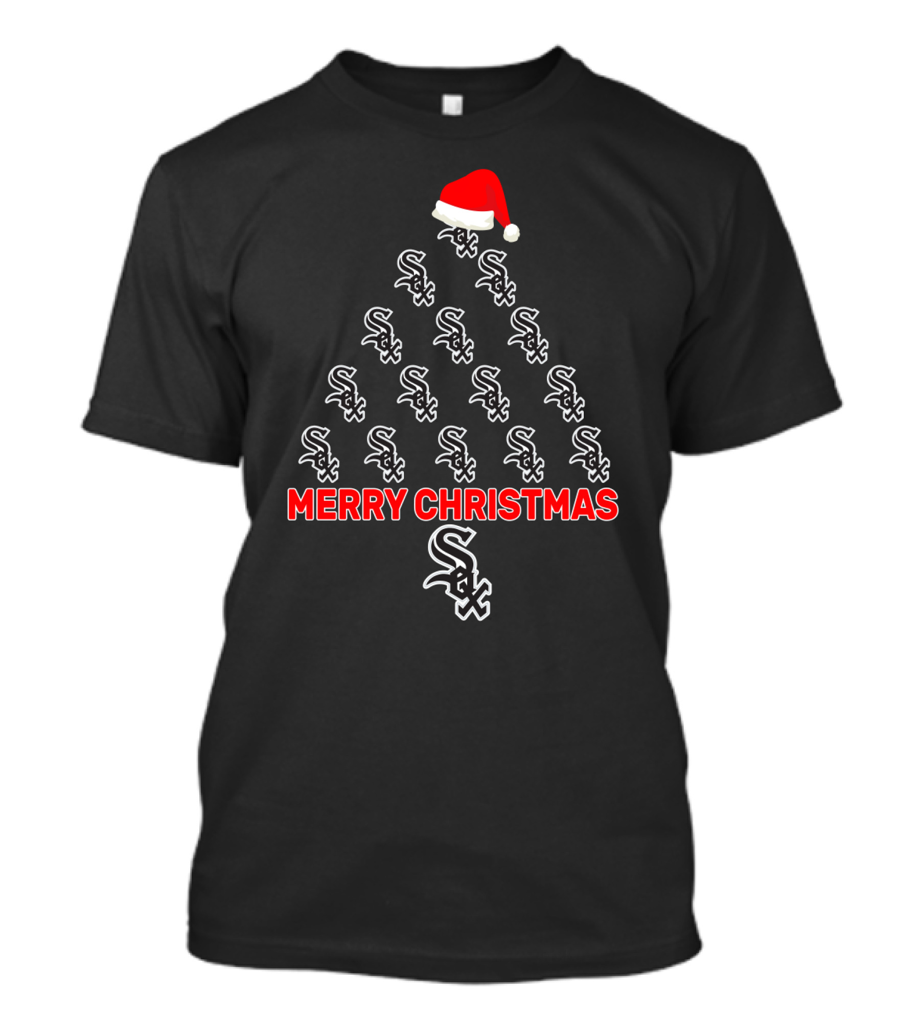 Chicago White Sox Merry Christmas Tree Santa Hat Holiday Celebration T-Shirt