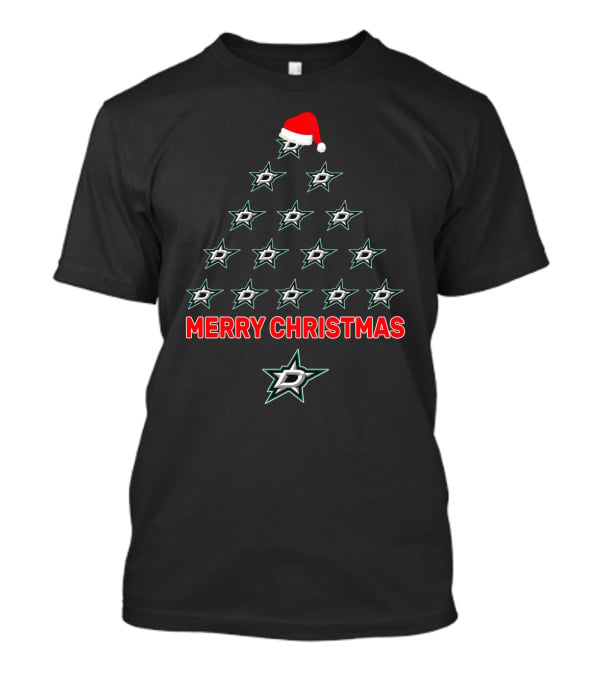 Merry Christmas Dallas Stars Tree With Santa Hat T-Shirt